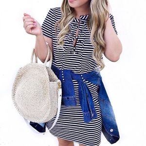 JCrew Striped White and Navy Dress